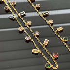 Rainbow Multi Color Charms Cubic Zirconia 18K Gold Necklace Chain Bulk