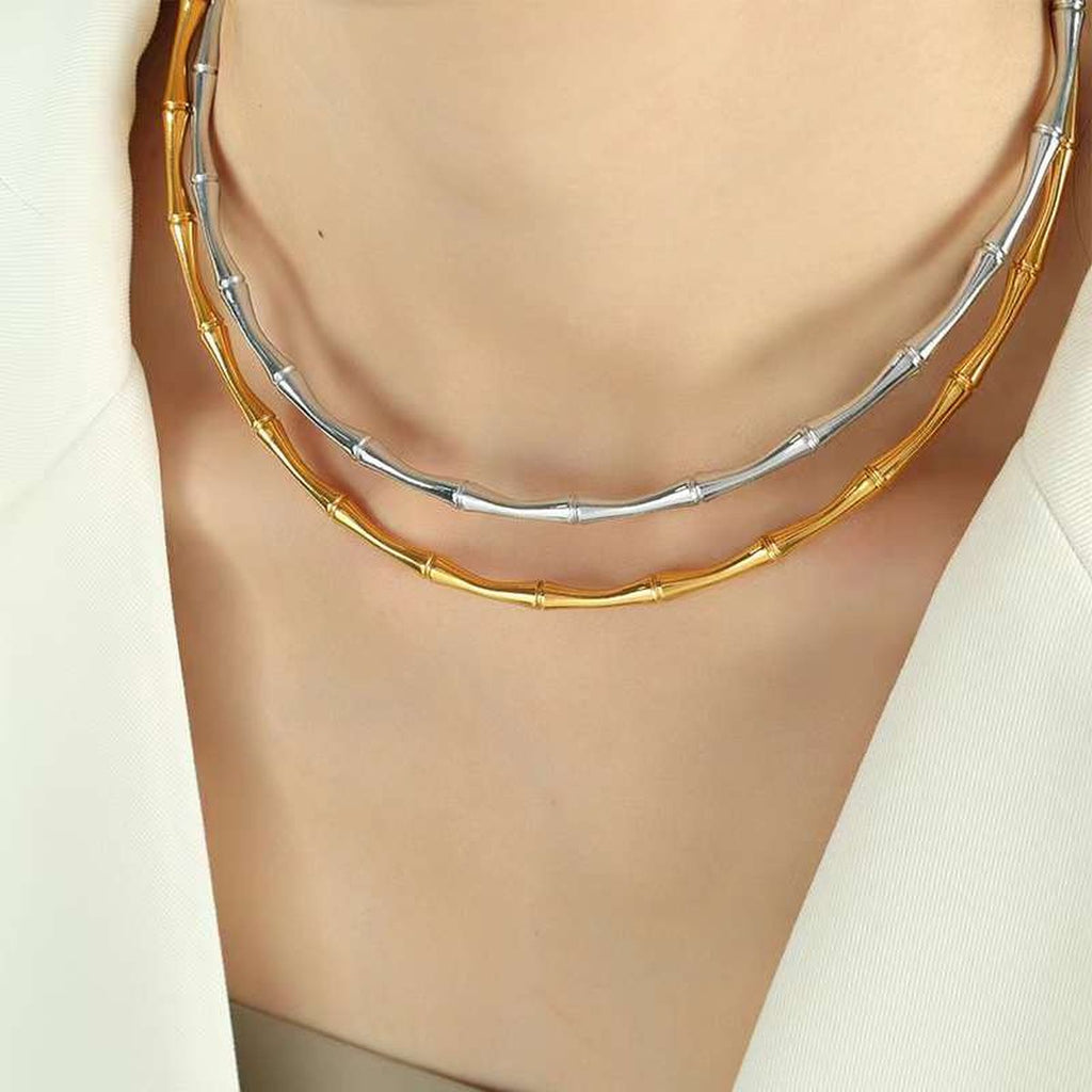 Bamboo 18K Gold Stainless Steel Anti Tarnish Choker Necklace Bulk