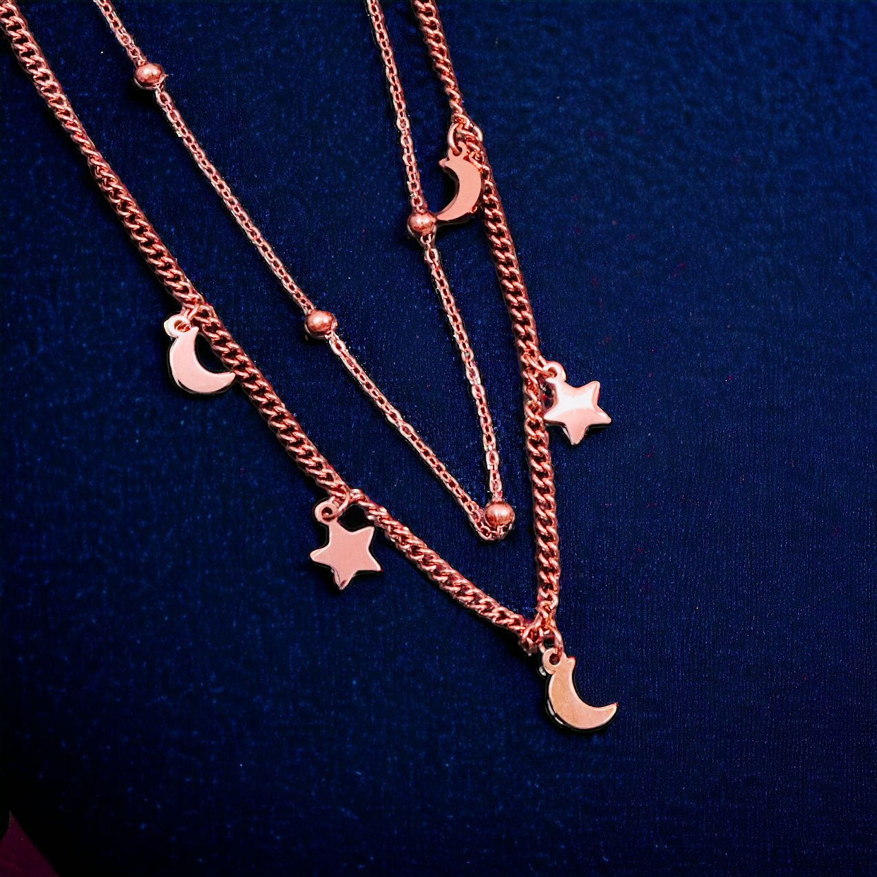 Star Moon 18K Rose Gold Anti Tarnish Stainless Steel Necklace Layer Chain For Women Main image