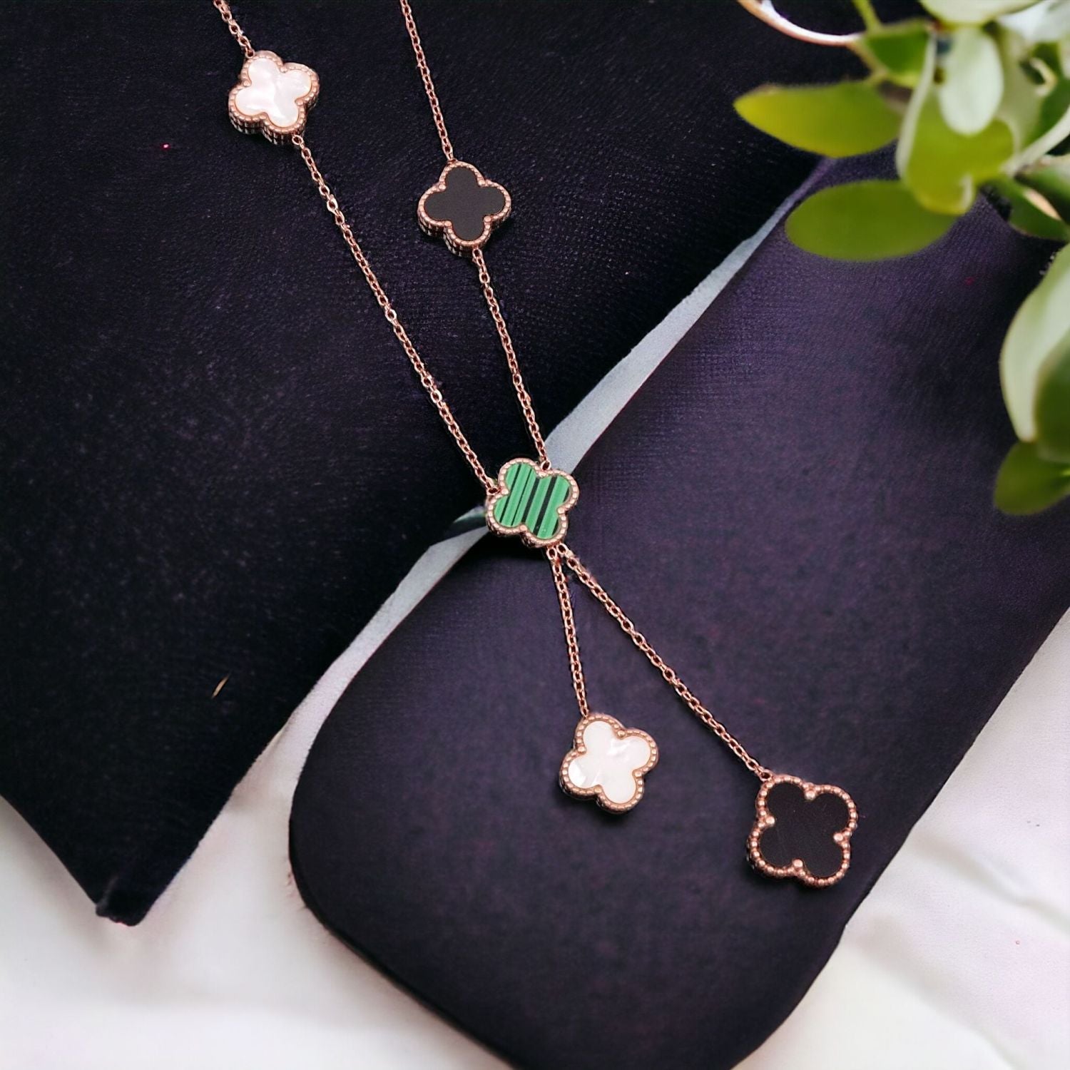 Multi Clover 18K Rose Gold Mother Of Pearl Anti Tarnish Stainless Steel Necklace Chain For Women Main image