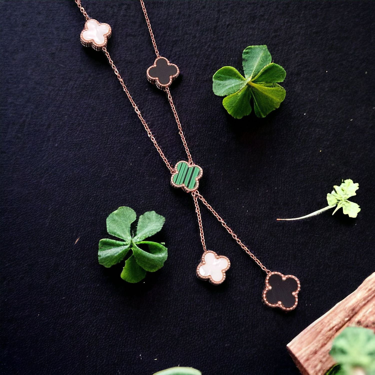 Multi Clover 18K Rose Gold Mother Of Pearl Anti Tarnish Stainless Steel Necklace Chain For Women Secondary image