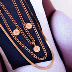 Queen Elizabeth Coin 18K Rose Gold Anti Tarnish Stainless Steel Curb Necklace Layer Chain For Women
