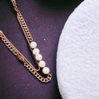 Curb White 18K Rose Gold Pearl Anti Tarnish Stainless Steel Necklace Layer Chain For Women