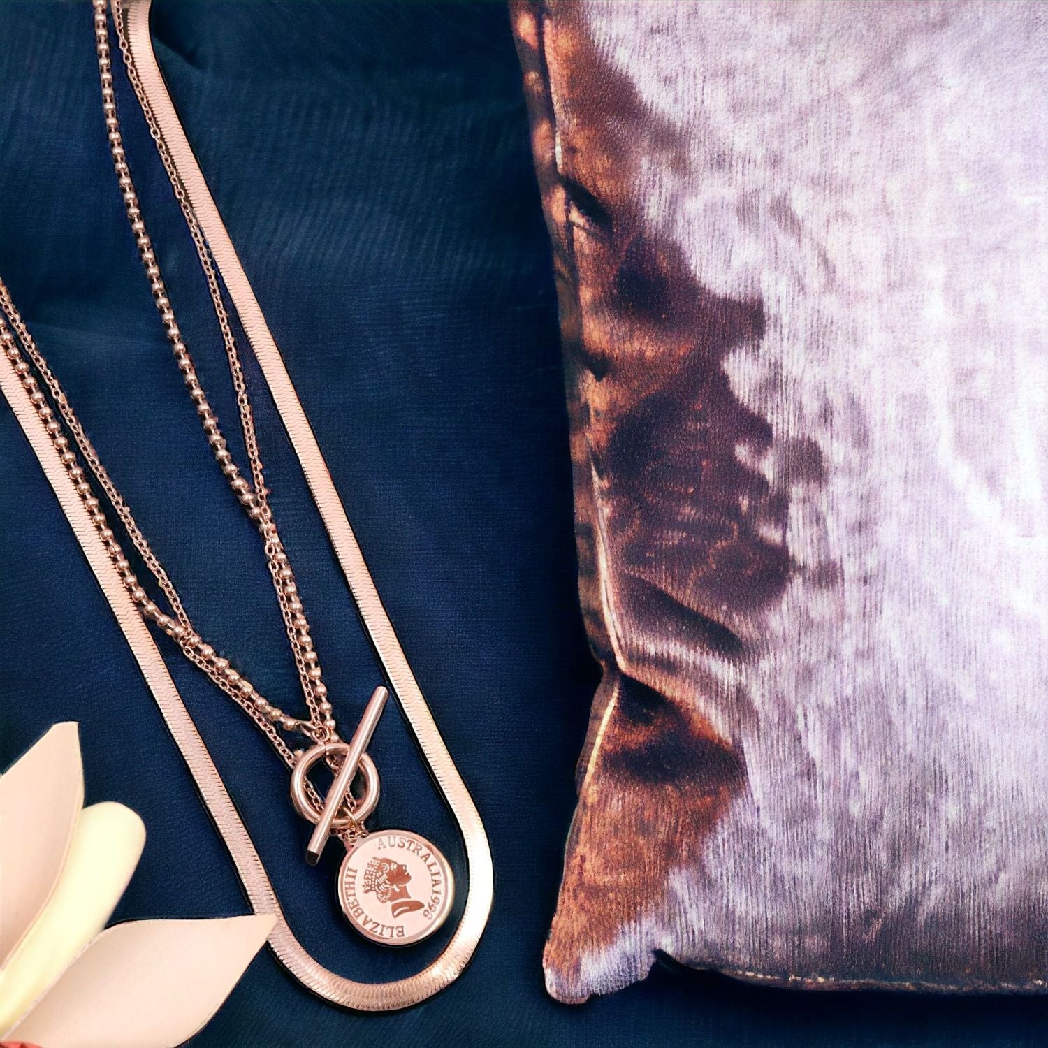 Queen Elizabeth Coin 18K Rose Gold Anti Tarnish Stainless Steel Necklace Layer Snake Chain For Women