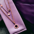 Roman Black 18K Rose Gold Cubic Zirconia Anti Tarnish Stainless Steel Layer Necklace Chain For Women