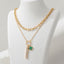 Clover Flower Green 18K Gold Cubic Zirconia Anti Tarnish Stainless Steel Layered Necklace Chain For Women