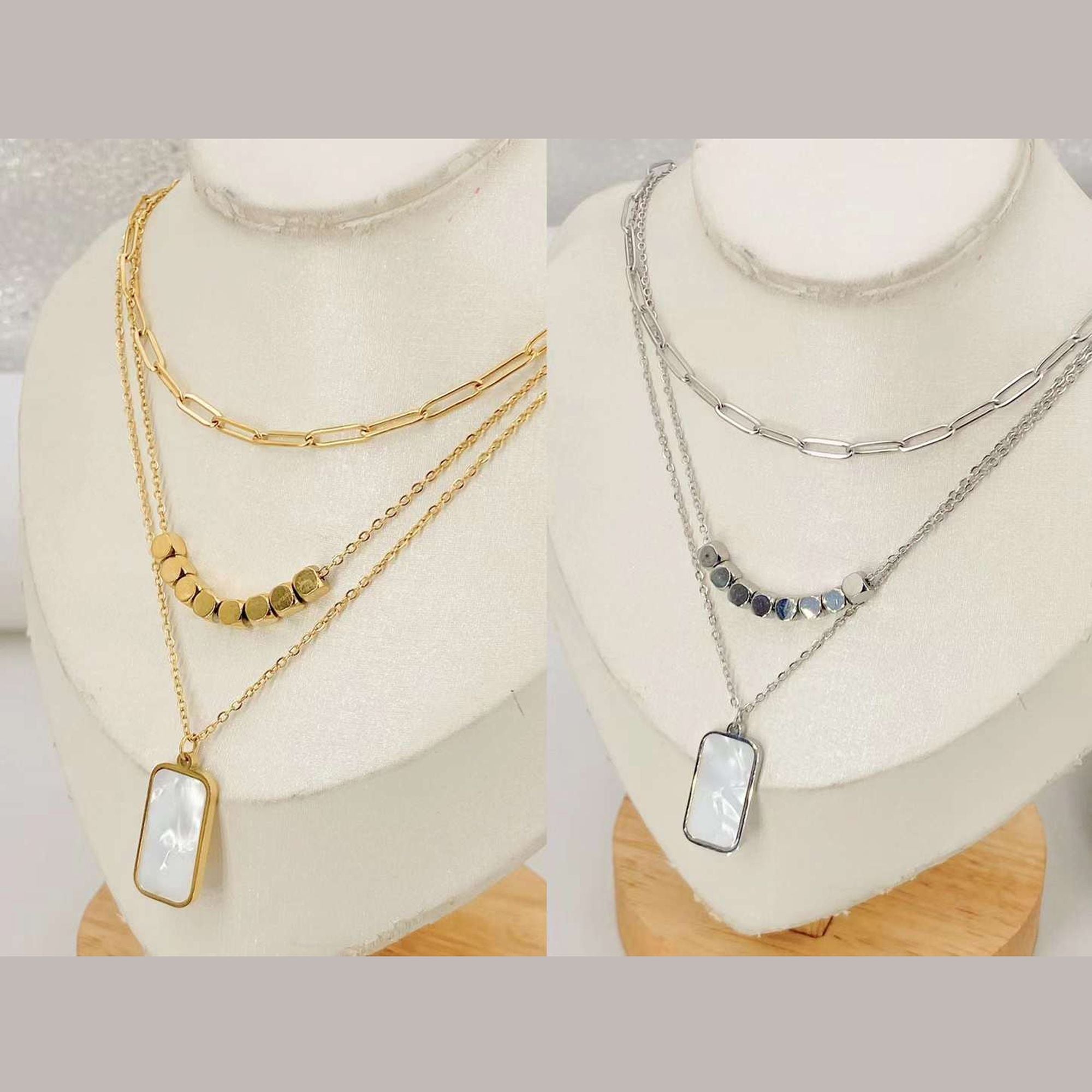 Mother Of Pearl White 18K Gold Anti Tarnish Stainless Steel Layer Necklace Chain For Women Main image