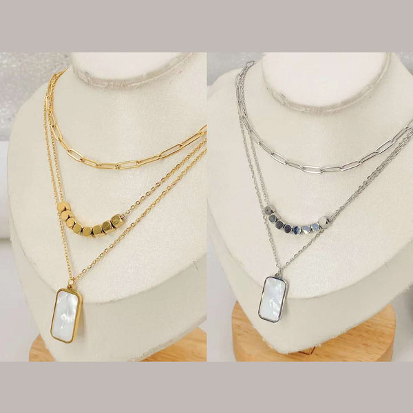 Mother Of Pearl White 18K Gold Anti Tarnish Stainless Steel Layer Necklace Chain For Women Main image