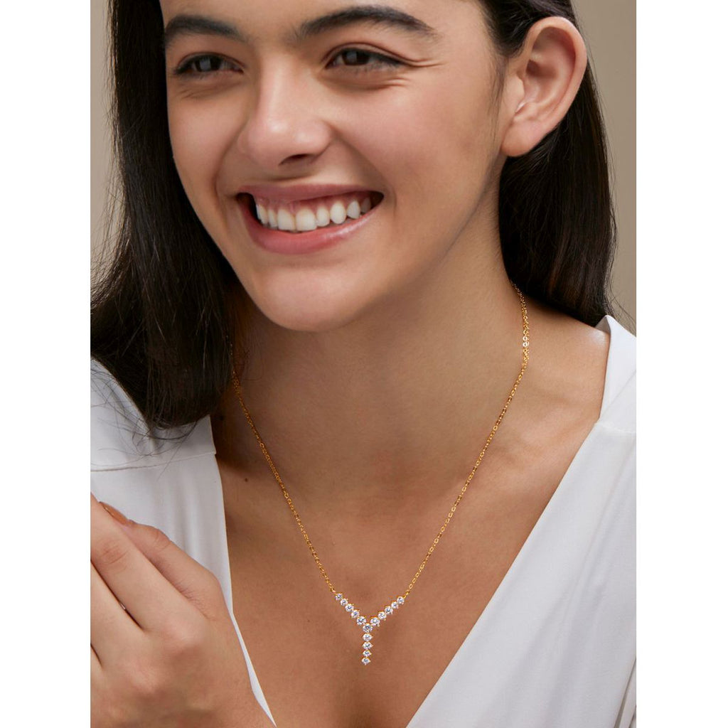Copper Y Shape Solitaires CZ Gold Necklace Link Pendant Chain Bulk
