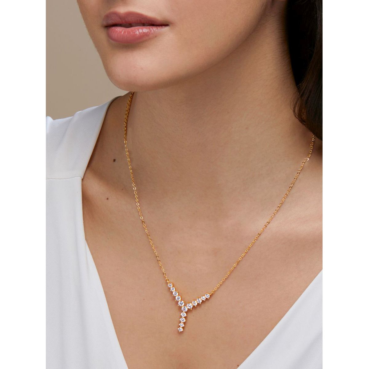 Copper Y Shape Solitaires CZ Gold Necklace Link Pendant Chain Bulk