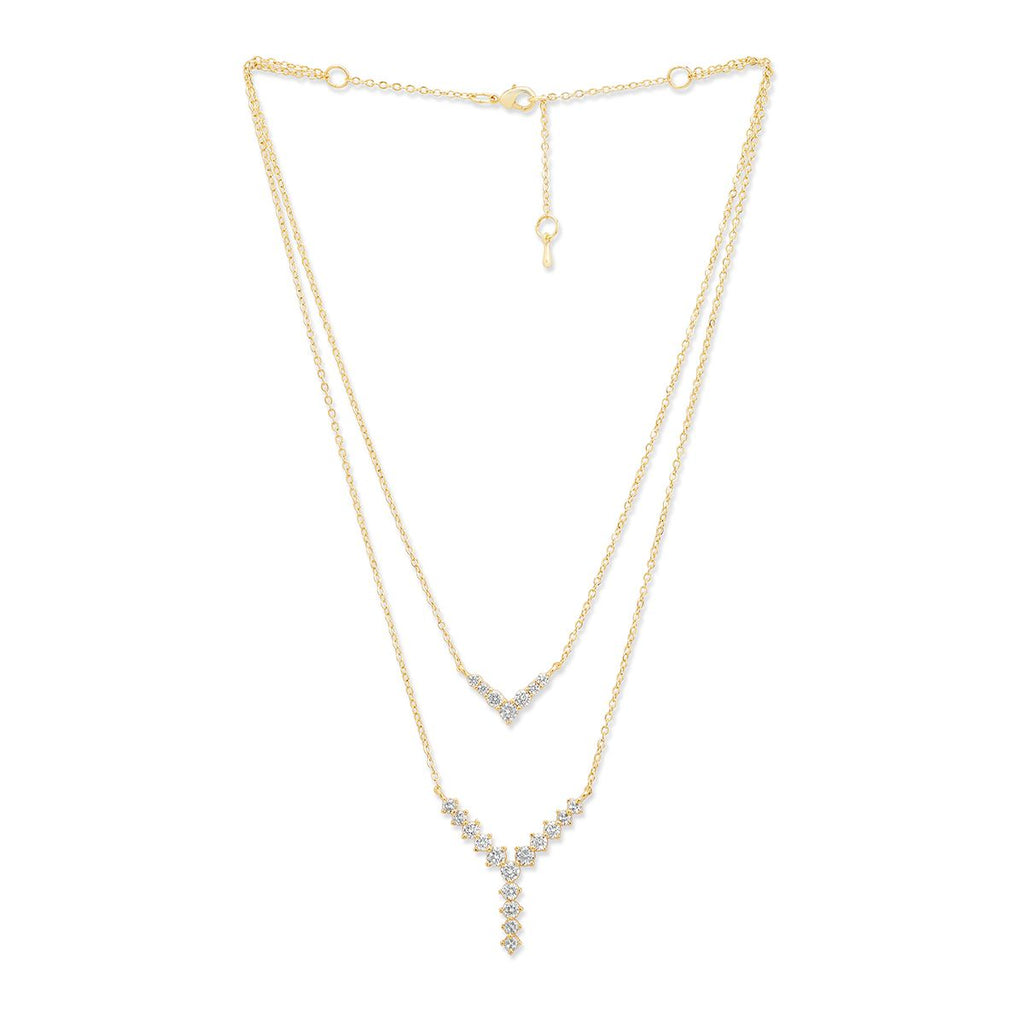 Copper Y Shape Solitaires CZ Gold Link Chain Layer Necklace Bulk