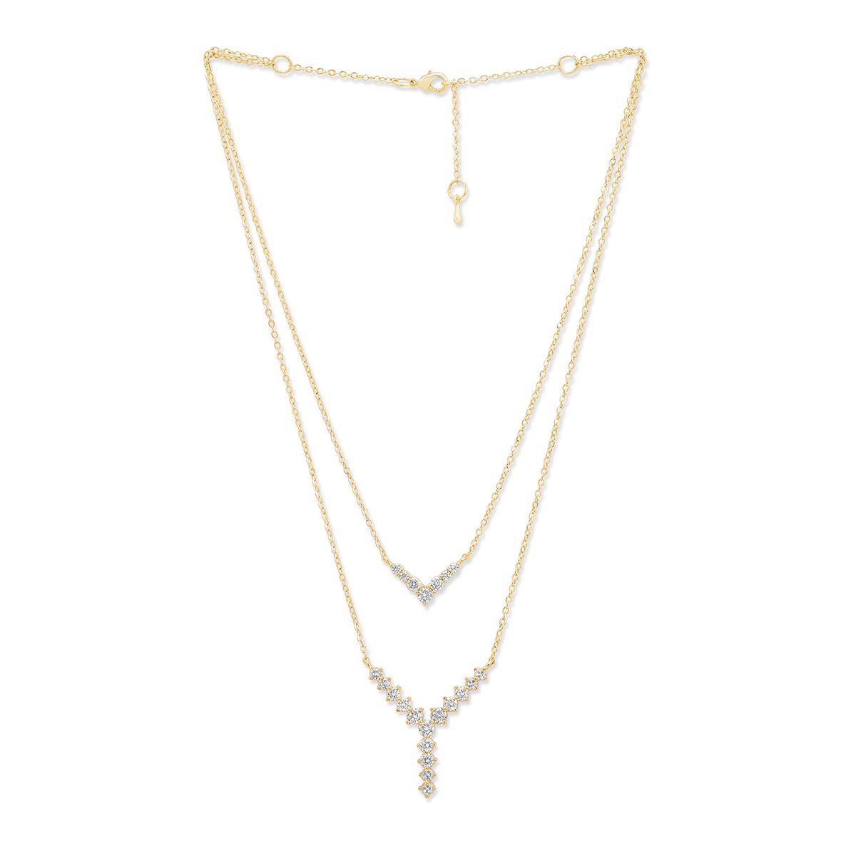 Copper Y Shape Solitaires CZ Gold Link Chain Layer Necklace Bulk