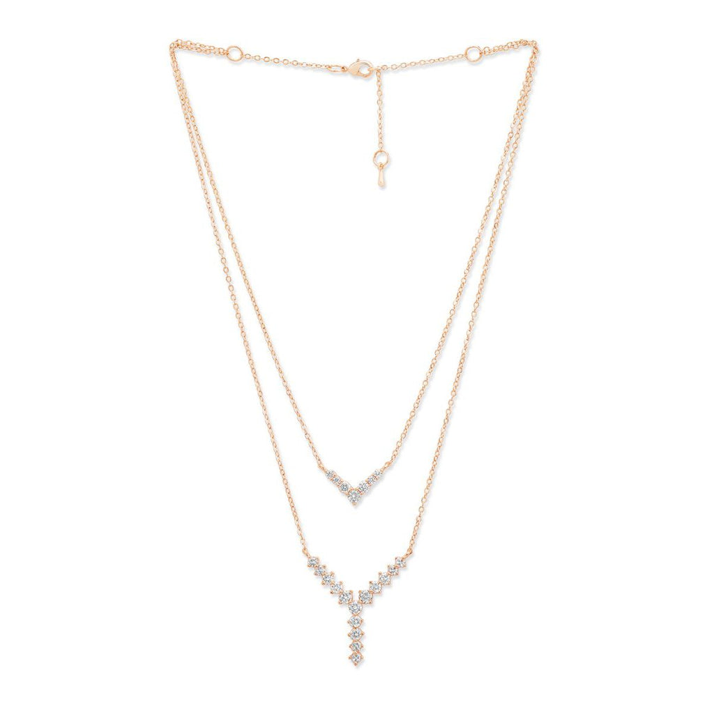 Copper Y Shape Solitaires CZ Gold Link Chain Layer Necklace Bulk