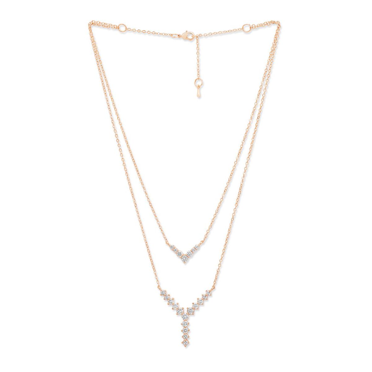 Copper Y Shape Solitaires CZ Gold Link Chain Layer Necklace Bulk