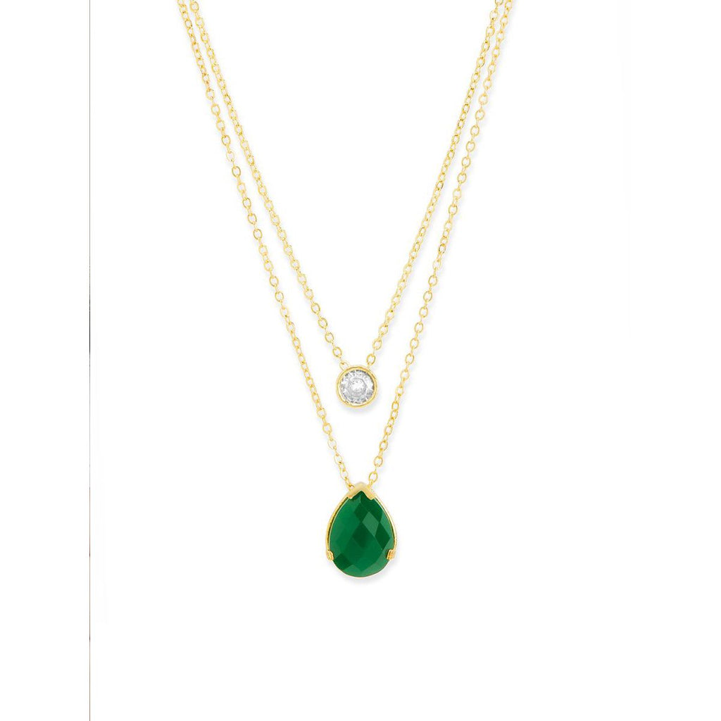 Copper Solitaires CZ Emerald Green Gold Link Chain Layer Necklace Bulk