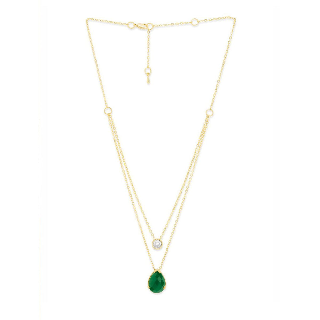 Copper Solitaires CZ Emerald Green Gold Link Chain Layer Necklace Bulk