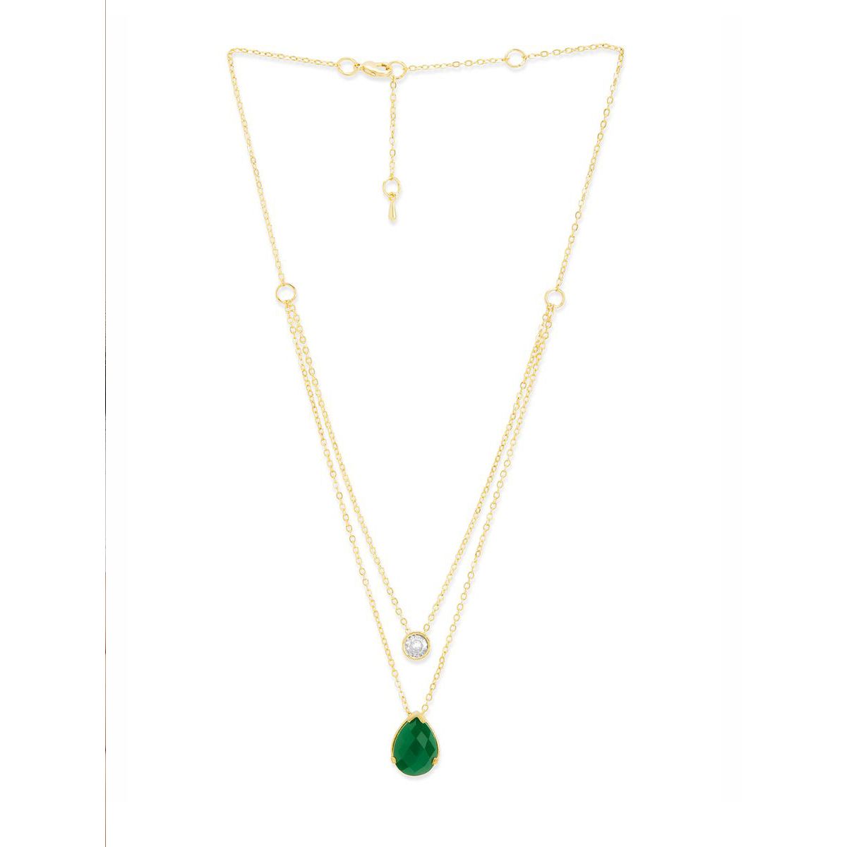 Copper Solitaires CZ Emerald Green Gold Link Chain Layer Necklace Bulk