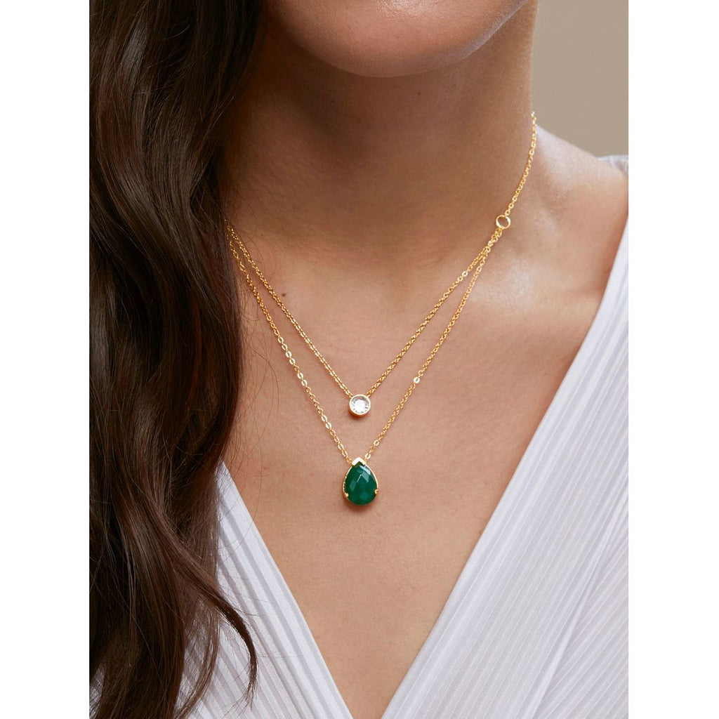 Copper Solitaires CZ Emerald Green Gold Link Chain Layer Necklace Bulk