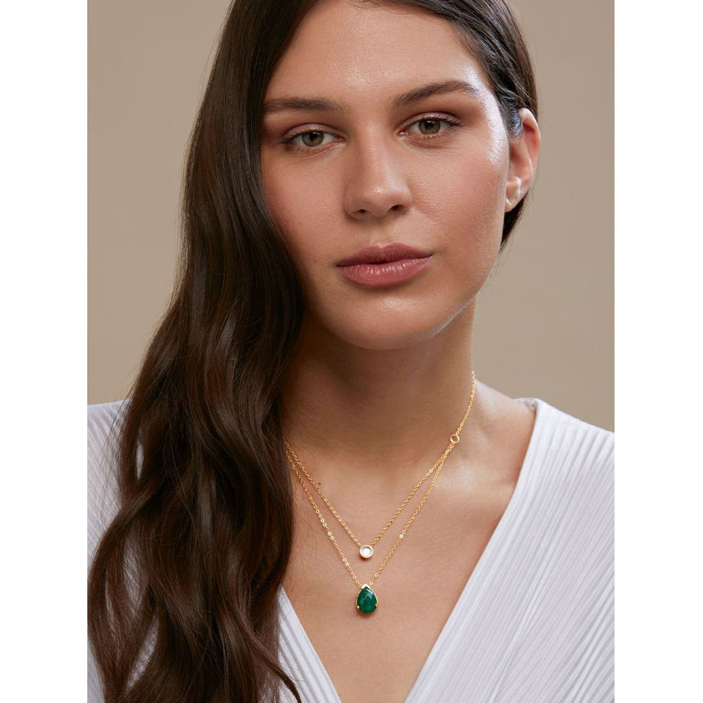 Copper Solitaires CZ Emerald Green Gold Link Chain Layer Necklace Bulk