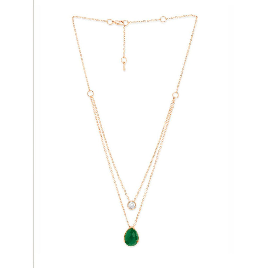 Copper Solitaires CZ Emerald Green Gold Link Chain Layer Necklace Bulk