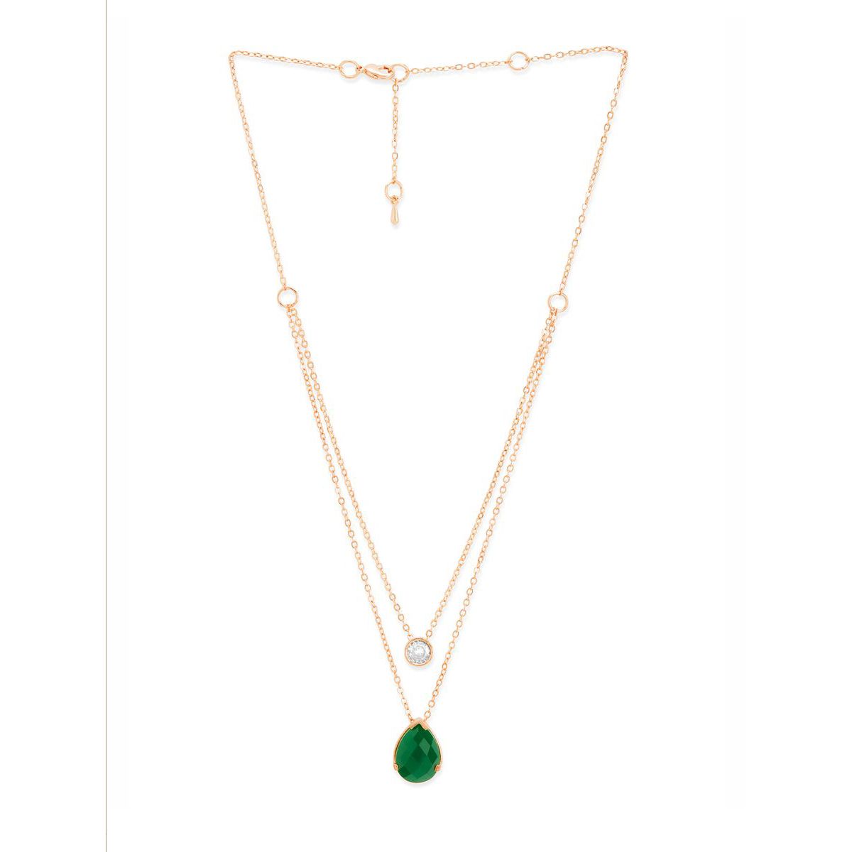 Copper Solitaires CZ Emerald Green Gold Link Chain Layer Necklace Bulk