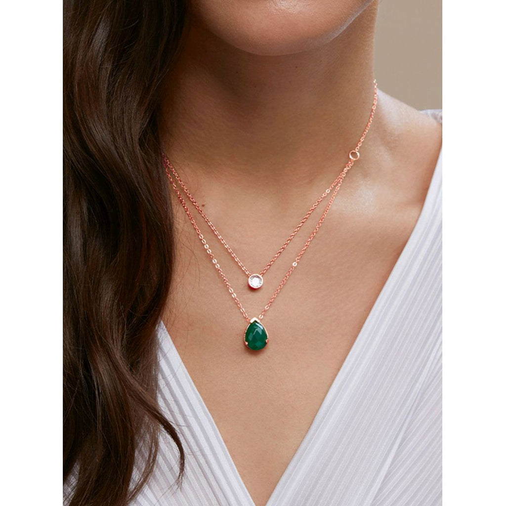 Copper Solitaires CZ Emerald Green Gold Link Chain Layer Necklace Bulk