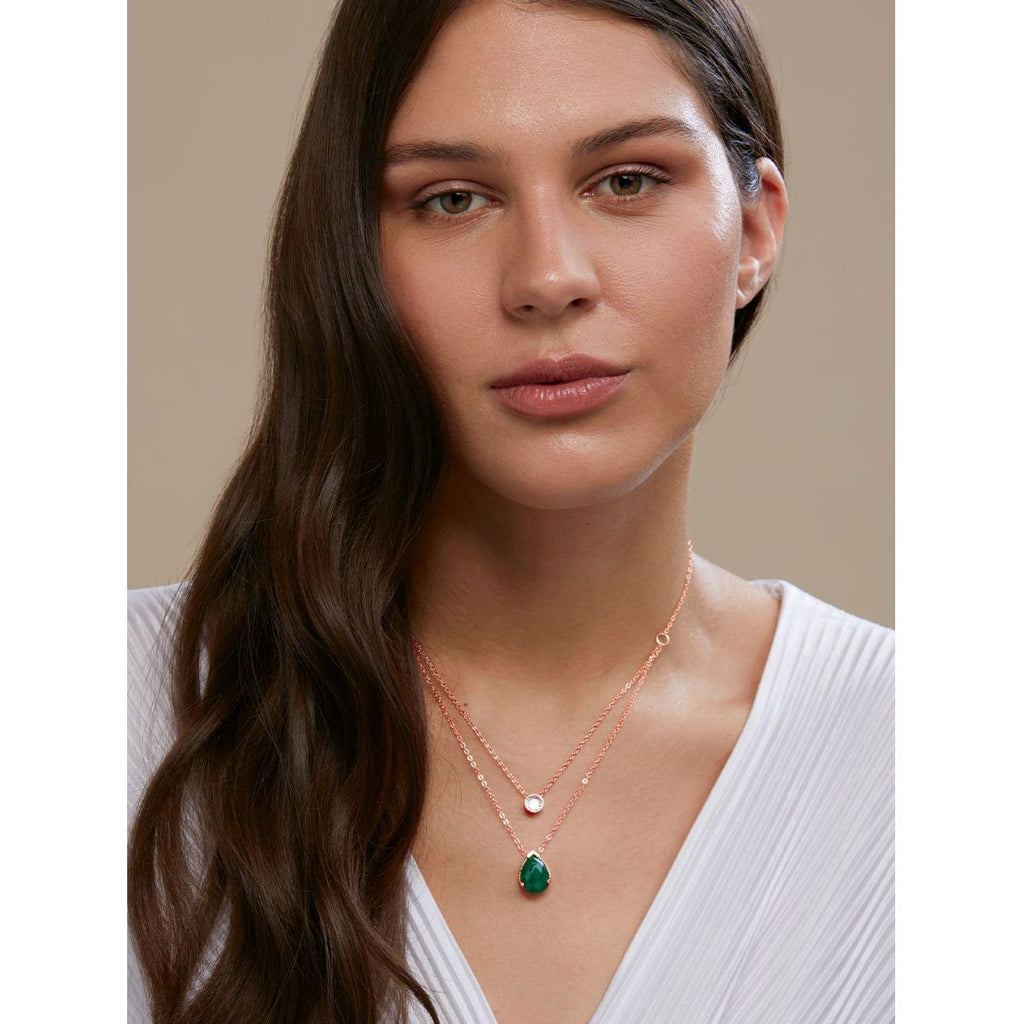 Copper Solitaires CZ Emerald Green Gold Link Chain Layer Necklace Bulk