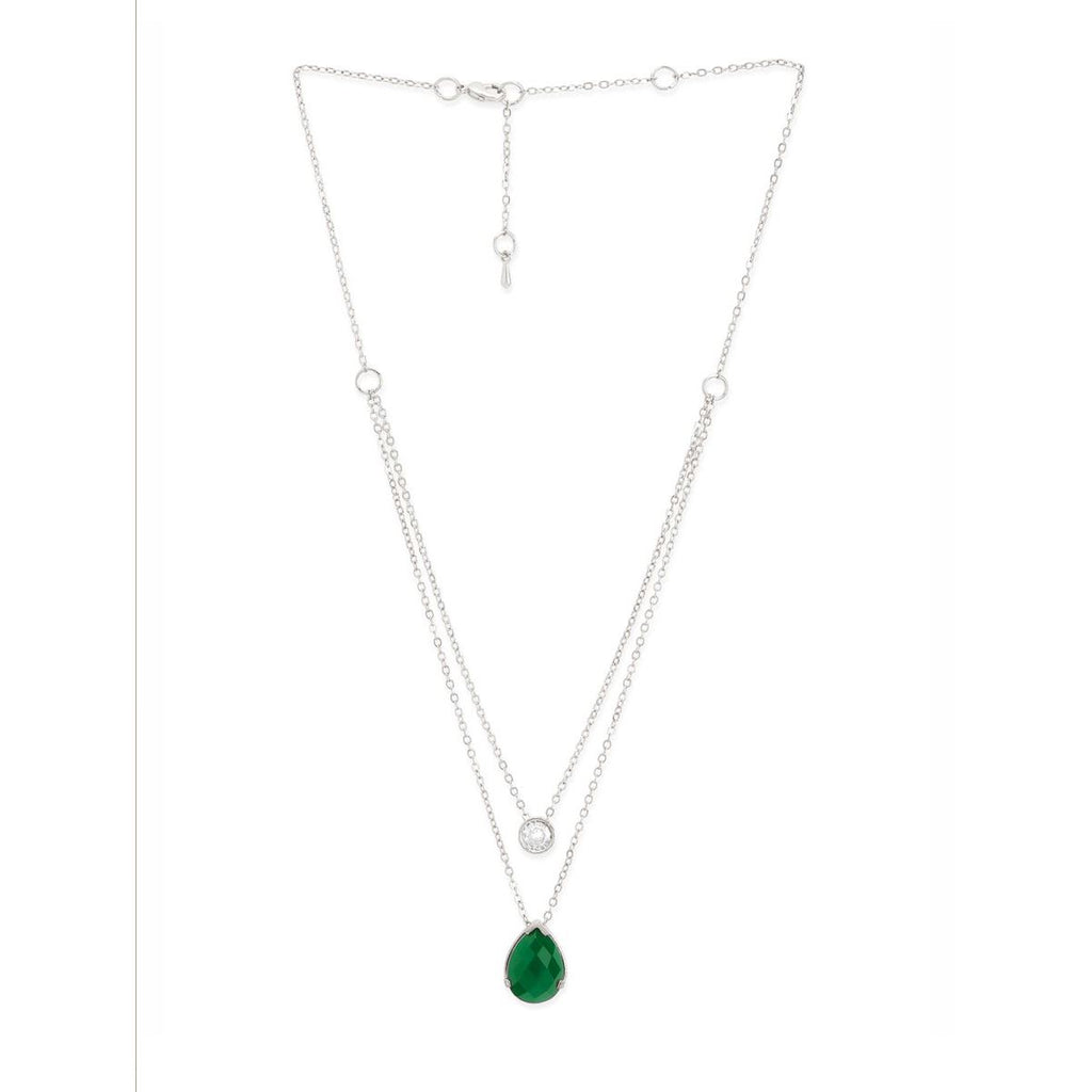 Copper Solitaires CZ Emerald Green Gold Link Chain Layer Necklace Bulk