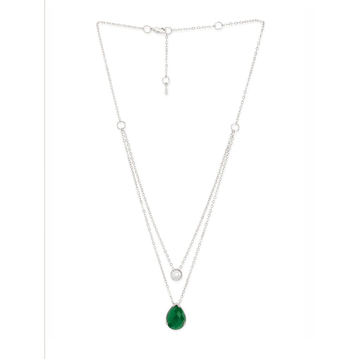 Copper Solitaires CZ Emerald Green Gold Link Chain Layer Necklace Bulk