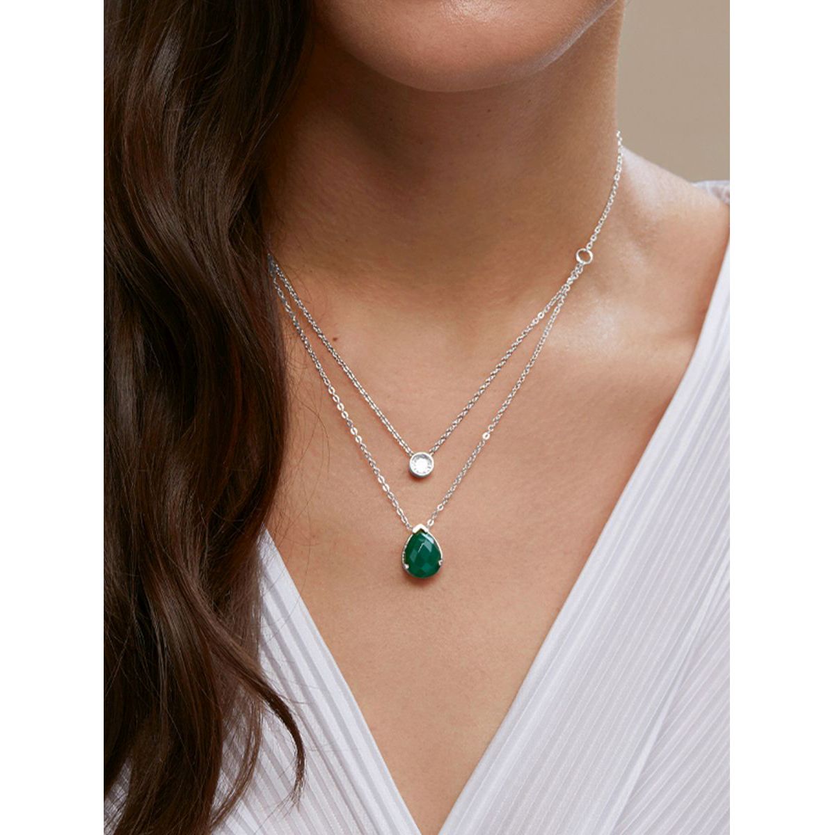 Copper Solitaires CZ Emerald Green Gold Link Chain Layer Necklace Bulk