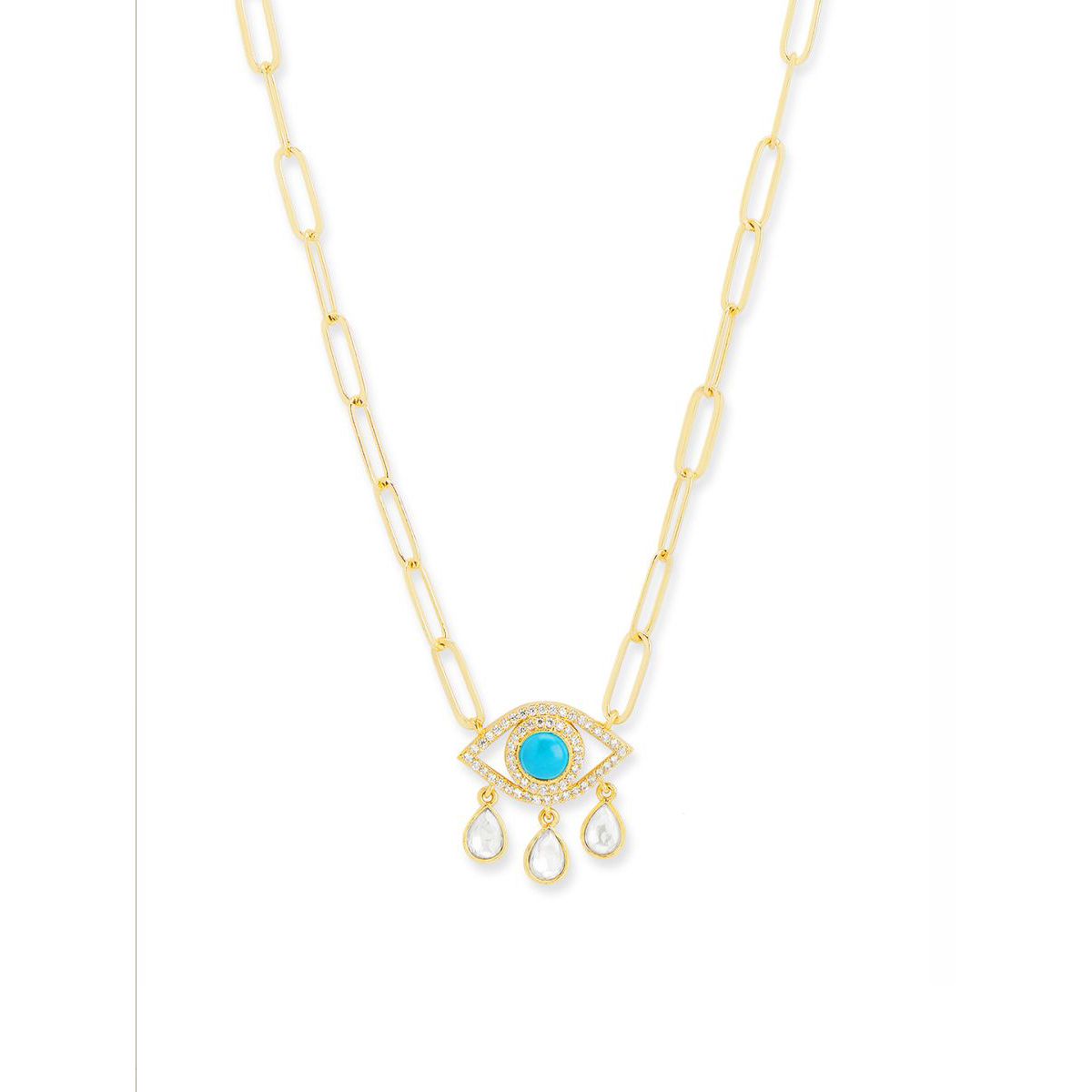 Copper Evil Eye Cubic Zirconia Gold Link Pendant Chain Necklace Bulk