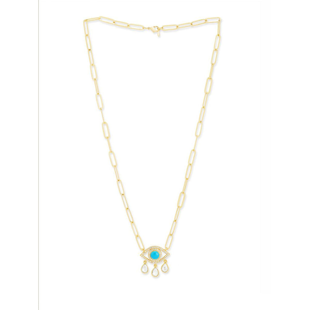 Copper Evil Eye Cubic Zirconia Gold Link Pendant Chain Necklace Bulk