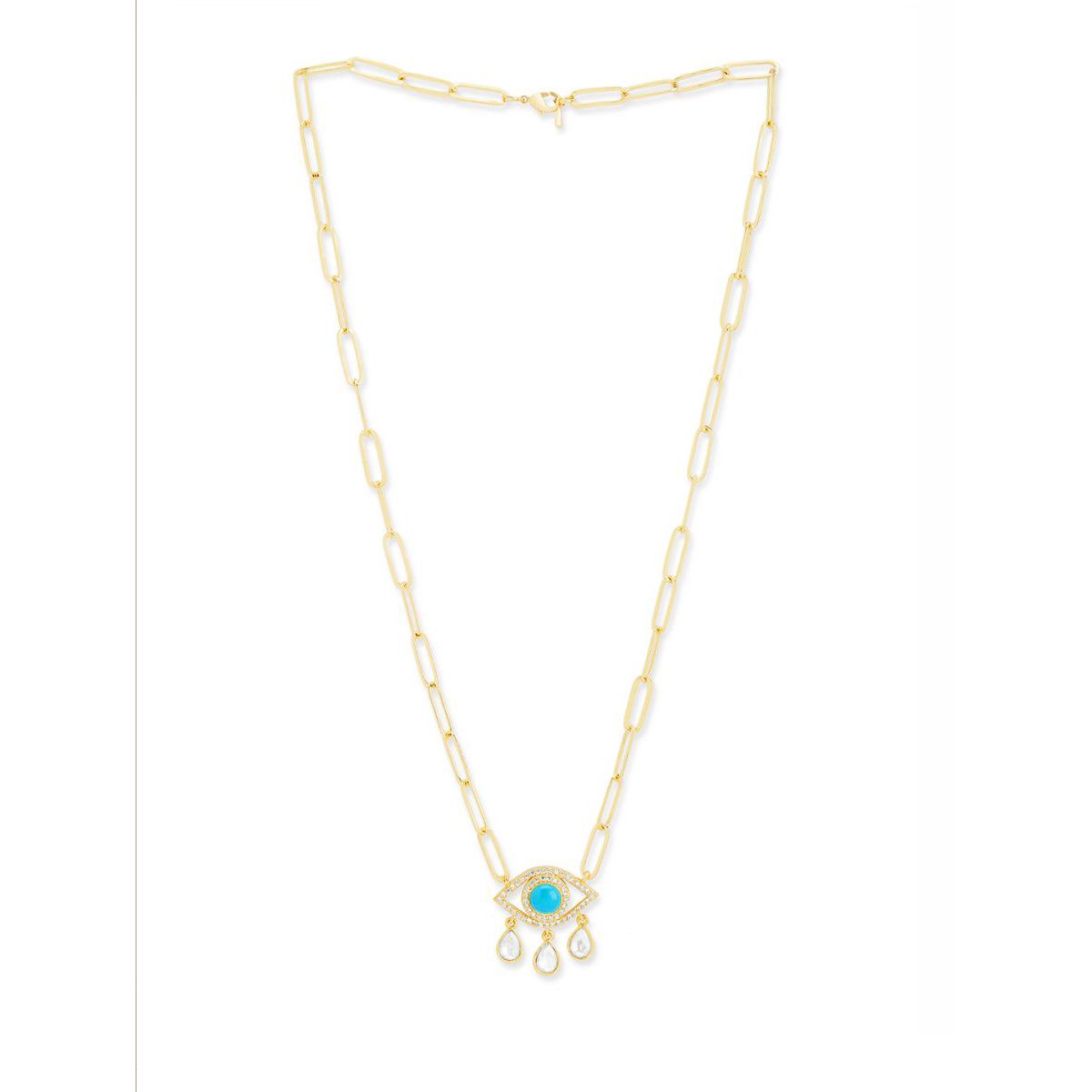 Copper Evil Eye Cubic Zirconia Gold Link Pendant Chain Necklace Bulk