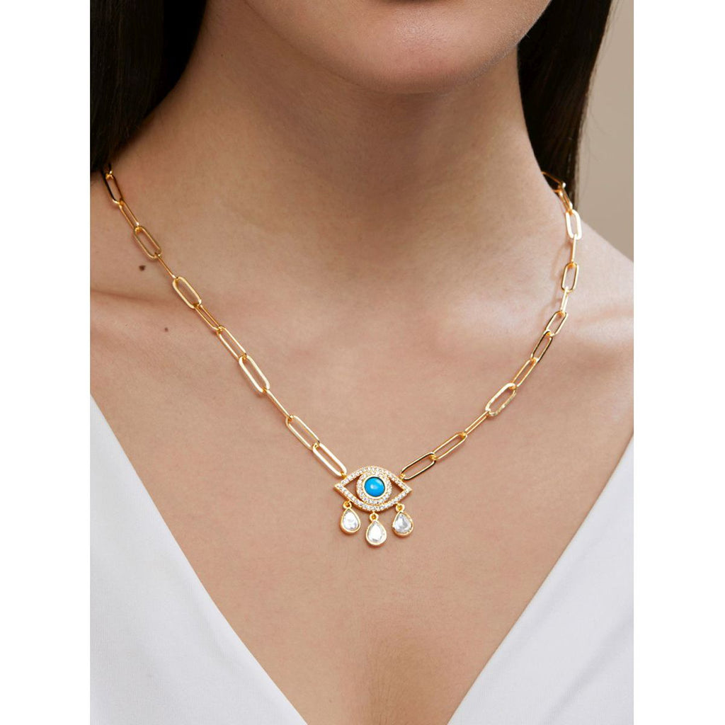 Copper Evil Eye Cubic Zirconia Gold Link Pendant Chain Necklace Bulk