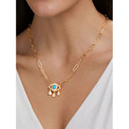 Copper Evil Eye Cubic Zirconia Gold Link Pendant Chain Necklace Bulk