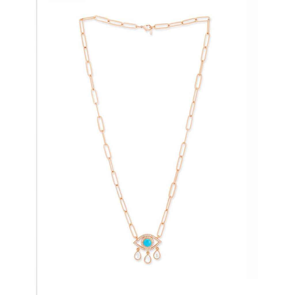 Copper Evil Eye Cubic Zirconia Gold Link Pendant Chain Necklace Bulk