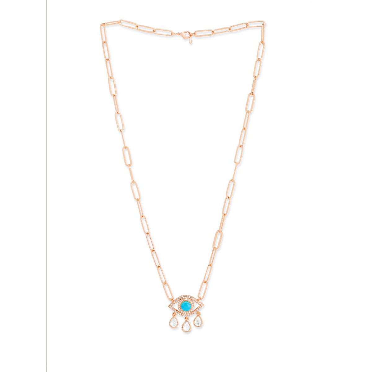 Copper Evil Eye Cubic Zirconia Gold Link Pendant Chain Necklace Bulk