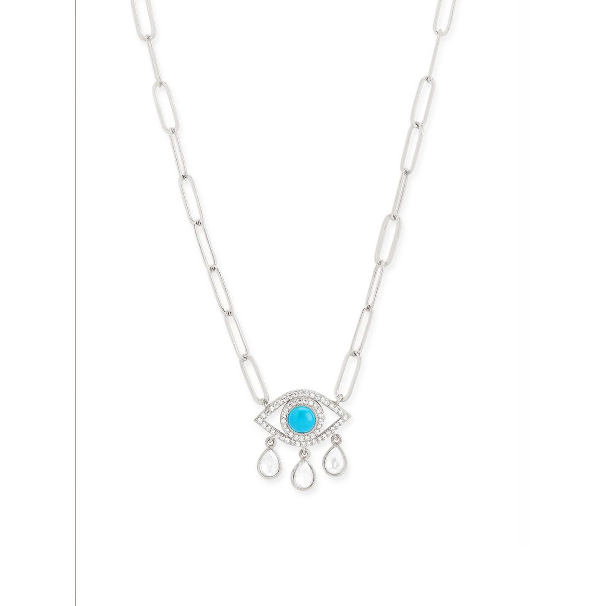 Copper Evil Eye Cubic Zirconia Gold Link Pendant Chain Necklace Bulk