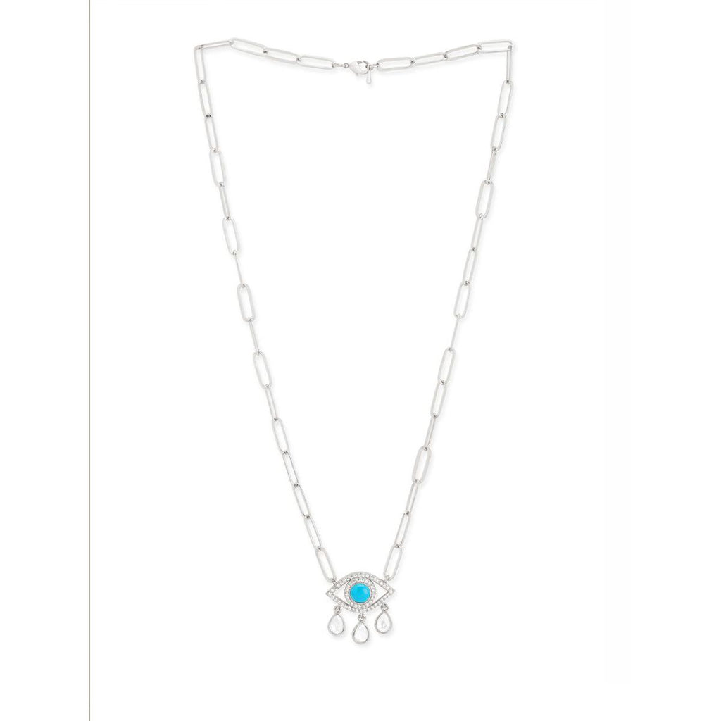 Copper Evil Eye Cubic Zirconia Gold Link Pendant Chain Necklace Bulk