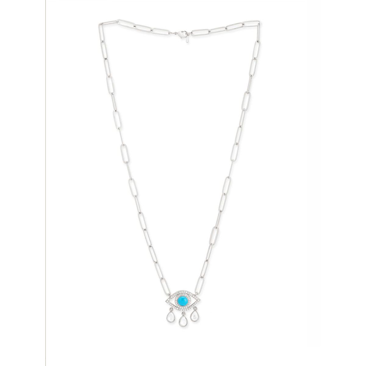 Copper Evil Eye Cubic Zirconia Gold Link Pendant Chain Necklace Bulk