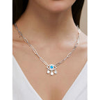 Copper Evil Eye Cubic Zirconia Gold Link Pendant Chain Necklace Bulk