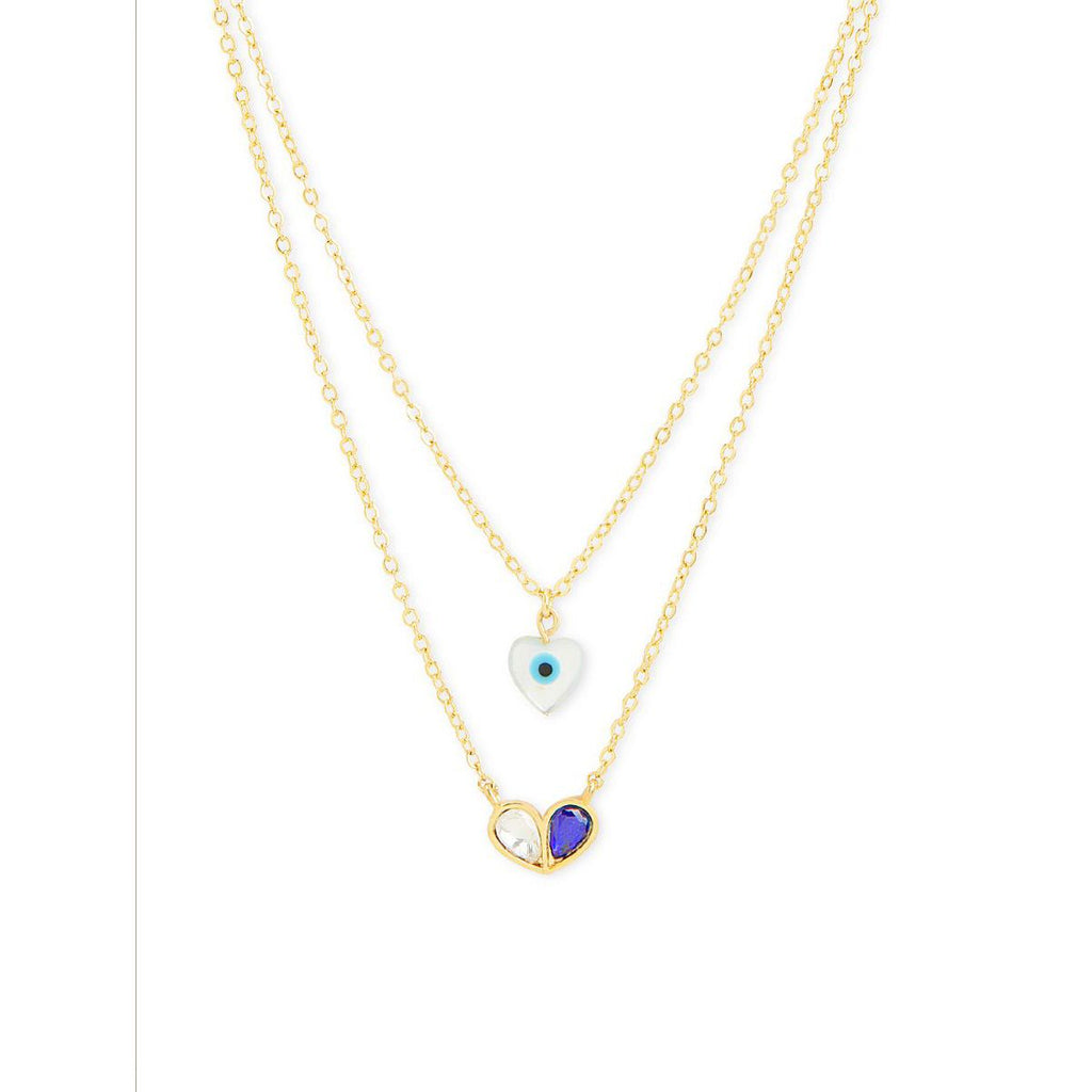 Copper Evil Eye Mother Of Pearl CZ Gold Link Chain Layer Necklace Bulk