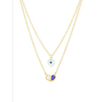 Copper Evil Eye Mother Of Pearl CZ Gold Link Chain Layer Necklace Bulk