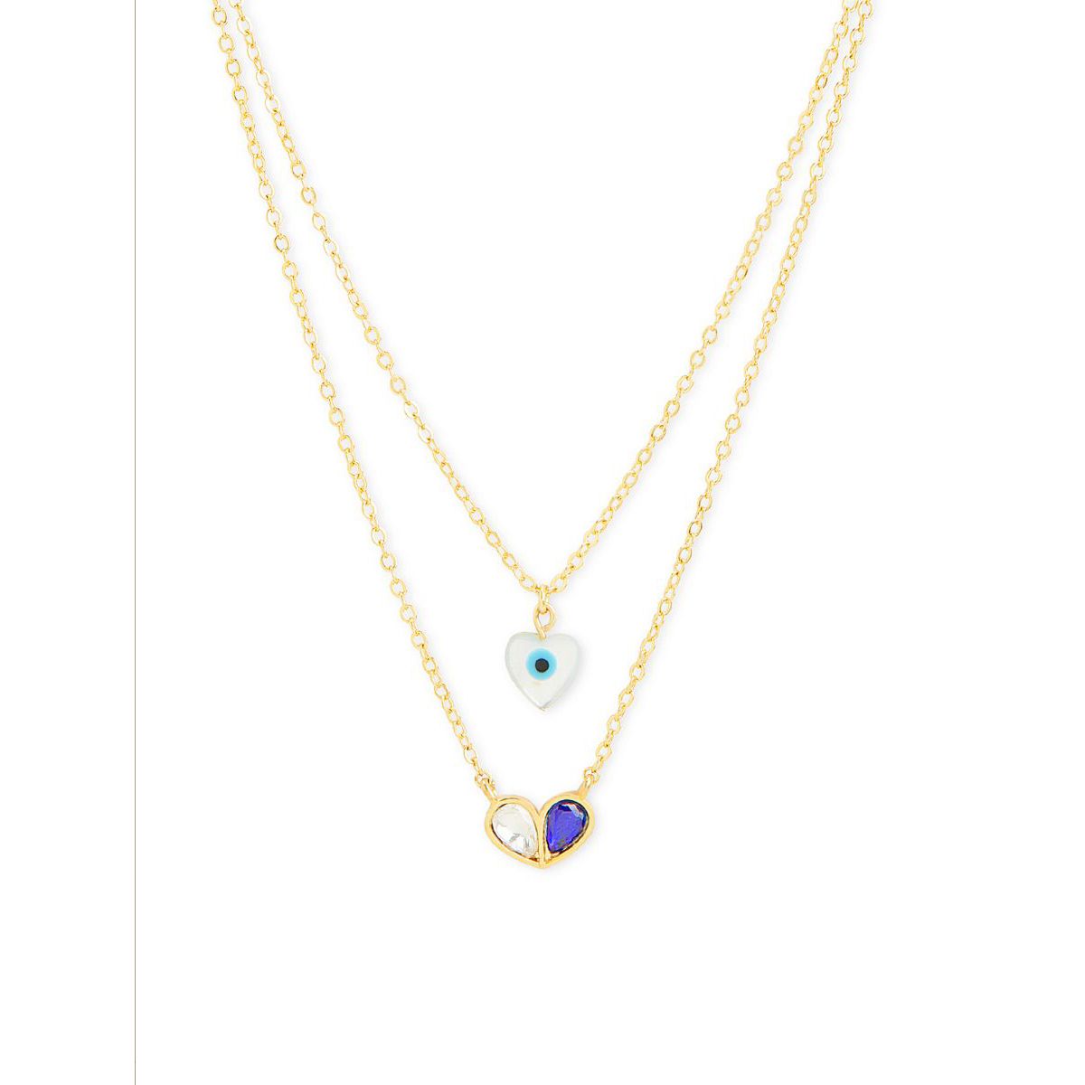 Copper Evil Eye Mother Of Pearl CZ Gold Link Chain Layer Necklace Bulk