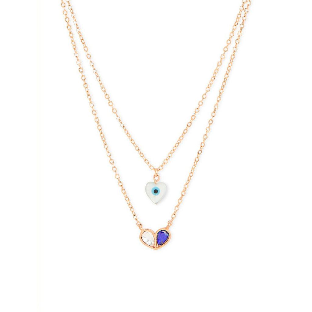 Copper Evil Eye Mother Of Pearl CZ Gold Link Chain Layer Necklace Bulk