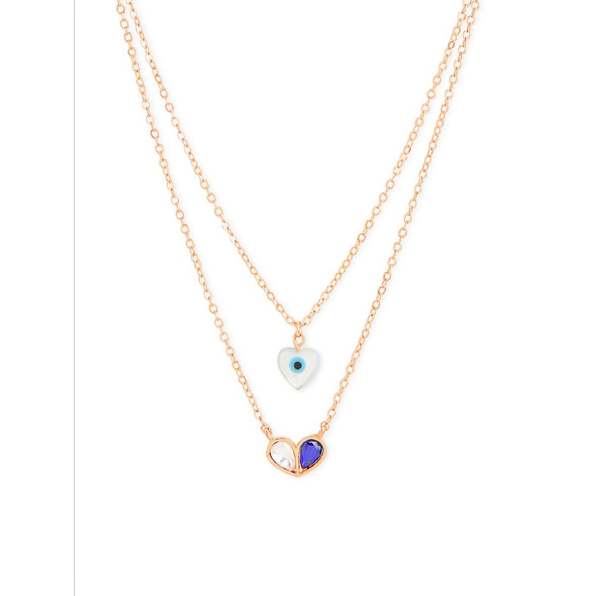 Copper Evil Eye Mother Of Pearl CZ Gold Link Chain Layer Necklace Bulk