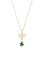 Copper Drop CZ Emerald Green Gold Link Pendant Chain Necklace Bulk