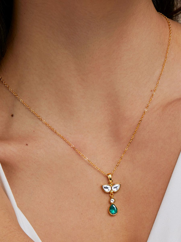 Copper Drop CZ Emerald Green Gold Link Pendant Chain Necklace Bulk Main image