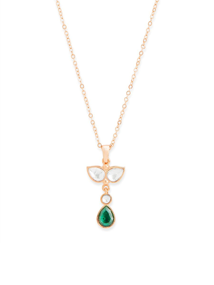 Copper Drop CZ Emerald Green Gold Link Pendant Chain Necklace Bulk