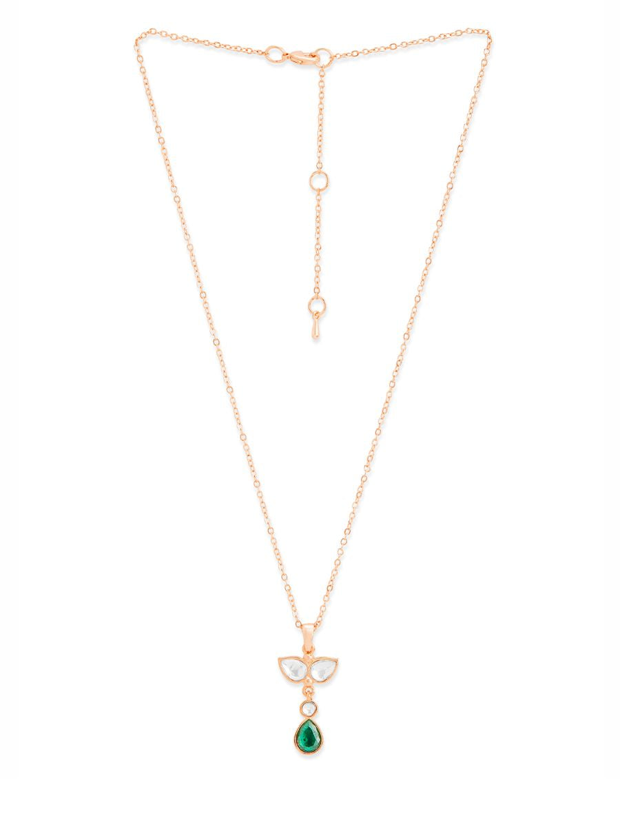 Copper Drop CZ Emerald Green Gold Link Pendant Chain Necklace Bulk